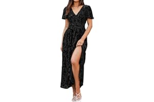 SIMPLEE APPAREL Simplee Women's Velvet Maxi Dress V Neck Short Sleeve Empire Waist Semi Formal Long Cocktail Dresses