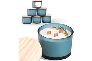 LAMORGIFT 6 Pack Glass Candle Jars with Lids (16oz, Frosted Lake Blue) - Large Candle Jars for 3 Wick Candles Making - Empty Candle Jars Containers - Candle Making Accessories include 16Pcs Candle Labels