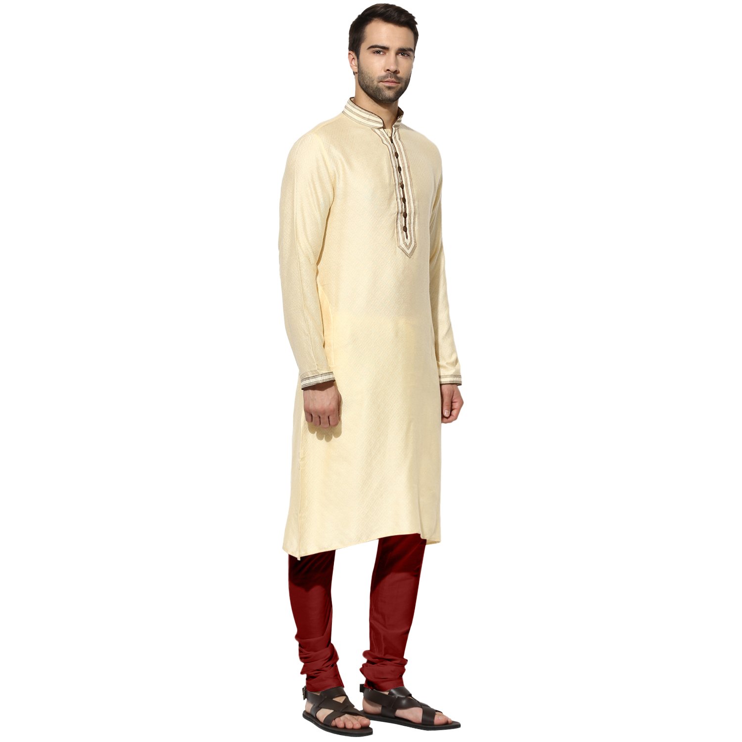 kisah men's jaquard cotton silk kurta & churidar set