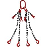 SCIEO Chain Sling 5/16 Inch x 5 Ft Quad Leg Lifting Chain with 4 Leg Grab Hooks and Adjusters, G80 Heavy Duty Lift Sling Chains for Engine Hoist 5 Ton Capacity,5FT