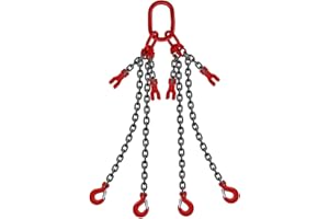 SCIEO Chain Sling 5/16 Inch x 5 Ft Quad Leg Lifting Chain with 4 Leg Grab Hooks and Adjusters, G80 Heavy Duty Lift Sling Chains for Engine Hoist 5 Ton Capacity,5FT