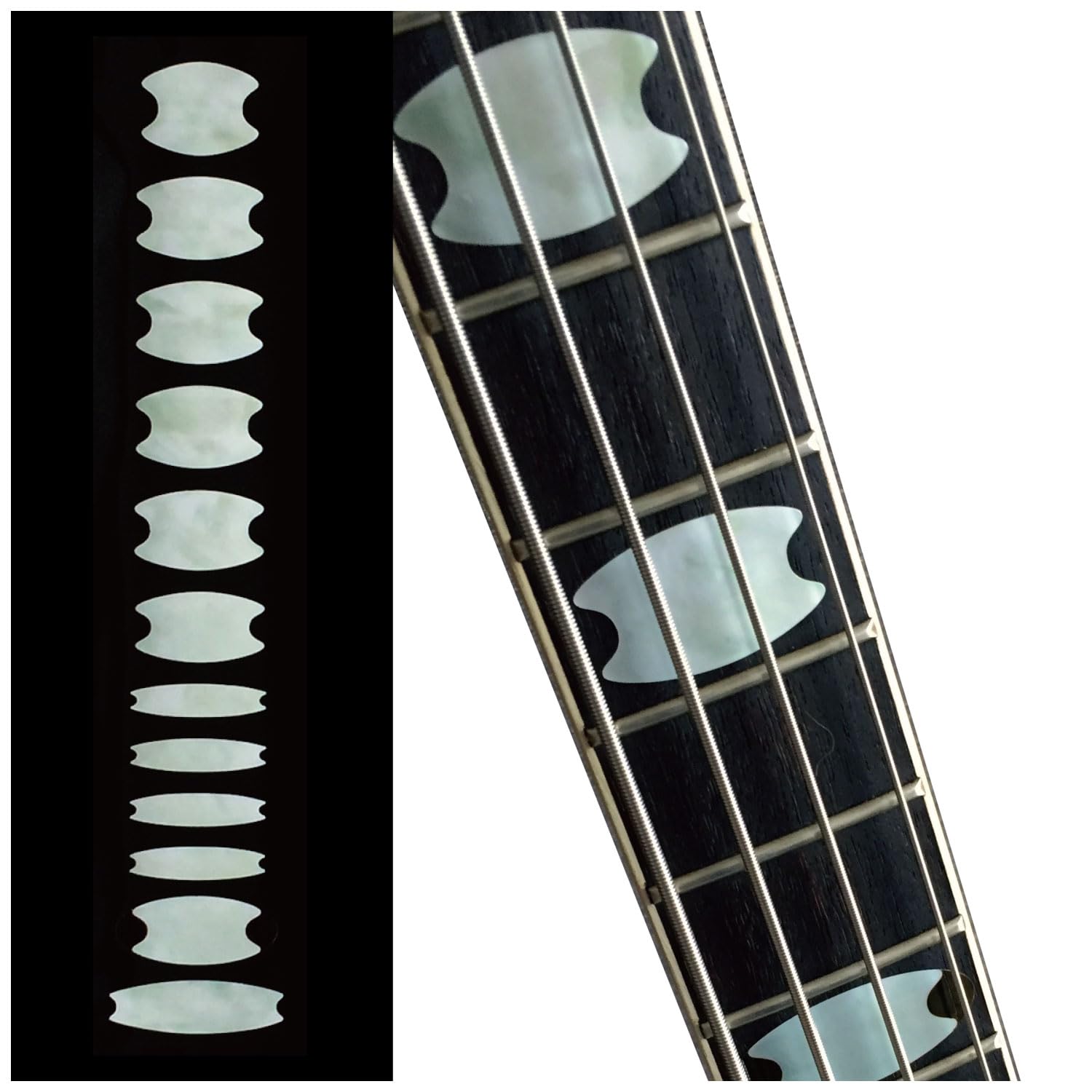 Inlaystickers Fret Markers for Bass - Oval Crown Blocks - White Pearl FB-298OC-WT