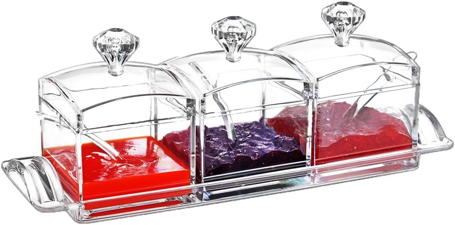 FOLOBE Premium Quality Clear Acrylic Condiment Set Spice Box with Spoon Seasoning Salt Pepper Spice cans Kitchen Accessories Jam Bottles