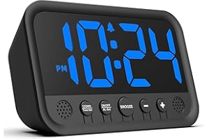 XUANZIT Small LED Digital Clock for Bedroom, Loud Alarm Clock for Heavy Sleepers Adults, Teens | Plug-In Electric Desk Clock | Simple Bedside Nightstand Clock with Adjustable Volume/Brightness/Snooze – Blue