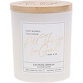 Christian Art Gifts Natural Soy Wax Inspirational Scripture Scented Candle: All Things for Good Bible Verse, Glass Jar, Bamboo Lid, Pure Essential Oils, Lead-Free Cotton Wick, Calming Breeze Scent