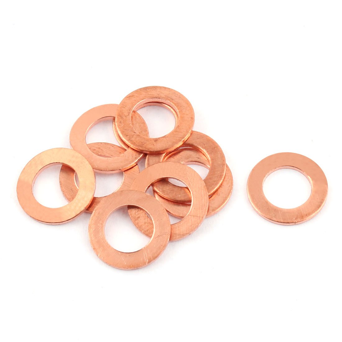 sourcing map 10pcs 8mm x 14mm x 1mm Flat Ring Copper Crush Washer Sealing Gasket Fastener โ image 1