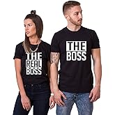 Double Fashion - Matching Couple T-Shirts - His & Her - The Boss & The Real Boss -Letter Print - Short Sleeve - T-Shirt