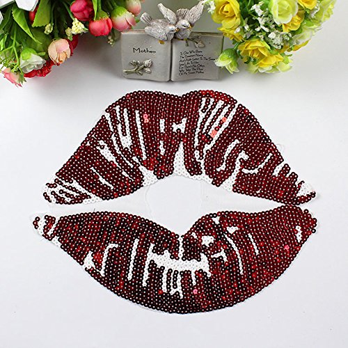 HMQD Sequins Lips Sew On Patches For Clothing Embroidered Appliques DIY Fabric Badges Apparel Accessories Patches Stickers