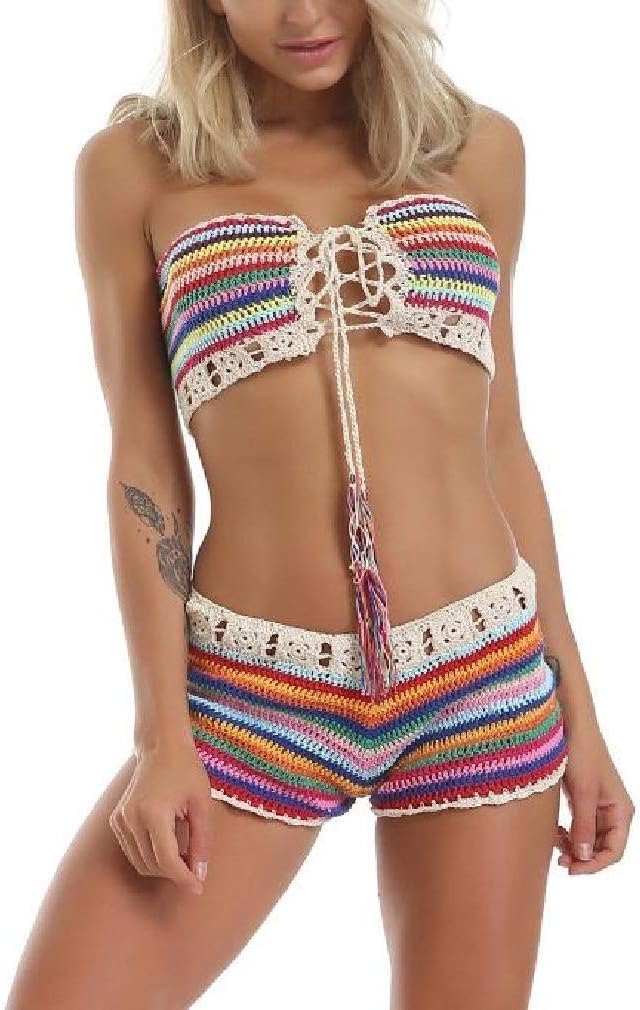 Energy Women's Knit Tube Top Striped Straps Summer Beach Bikini Set: Buy Online at Best Price in 