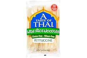 A Taste of Thai Fettuccine Rice Noodles (Straight Cut)| Restaurant-Quality Thai Flavor in Minutes | Vegan, Gluten-Free,Wheat Free, Non-GMO| Perfect for Stir-Fries, Soup & Asian Dishes 16 oz, Pack of 1