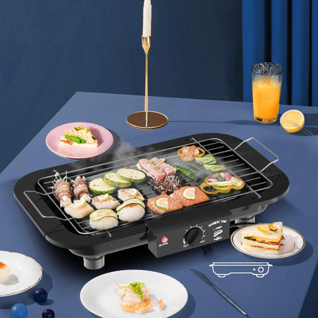 review Shelf Barbecue Grill, Electric Grill, Indoor and Outdoor use, Adjustable Temperature Regulator, Removable drip Tray and Spice Rack, Indoor Smoke-Free Electric Grill, Fast Heating and Easy to Clean