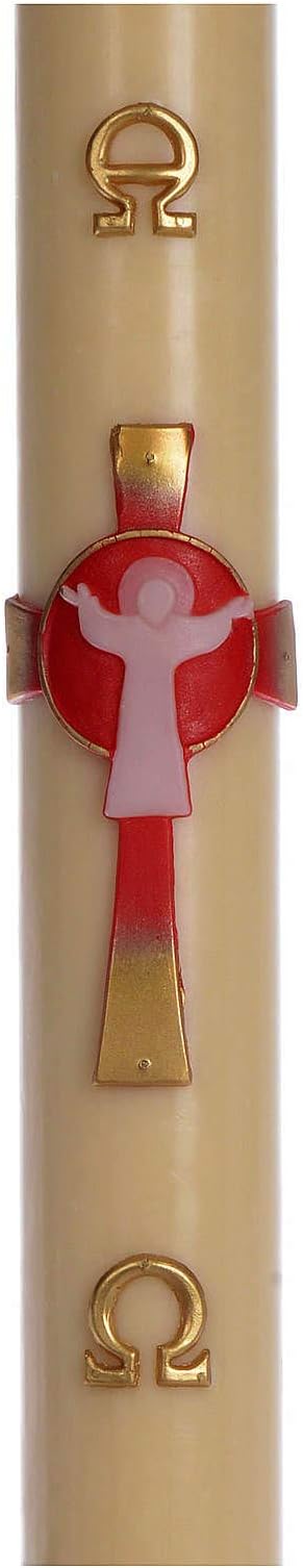 Holyart Paschal candle in beeswax with red Resurrected Christ 8x120cm