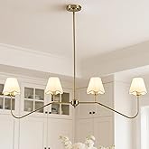 MAYNA 47" Gold Linear Chandelier, 4-Light Kitchen Island Pendant Lighting with Off-White Fabric Shades, Adjustable Height Han