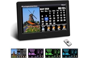 TIMEMOON 2025 New Digital Weather Clock with Temperature Humdity Alarm Clock Non-Abbreviated Display, Auto Time Sync, Hourly Chime(7inch- Black)