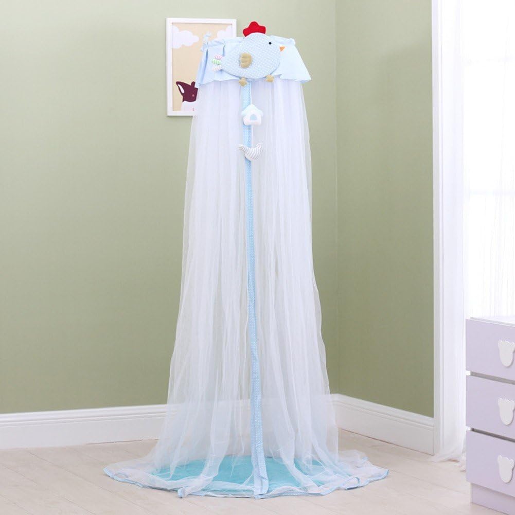 Kids Baby Crib Mosquito Net Bed Canopy Yarn with Round Lace Boys Girls Floor Stand Netting Curtain Bedding Dome Play Tent Princess, 5 Height Adjustable, Large Size, New- 6M×2M,Blue