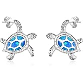 WINNICACA Sterling Silver Cute Stud Earrings Created Opal Sea Turtle/Dolphin/Dragon/Dinosaurs/Ladybug/Shark/Narwhals Animals Earrings for Women Birthday Gifts