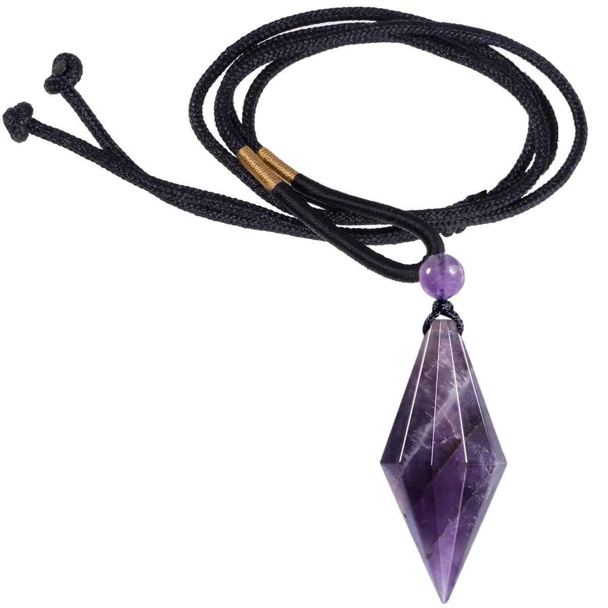Nupuyai Amethyst Crystal Point Necklace for Women Men, Faceted Stone Pendulum Pendant with Adjustable Cord 65cm