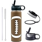 22 oz Football Water Bottle, Sports Flask Metal Travel Tumbler with 2 Lids, Stainless Steel Double Wall Vacuum Insulated Leak Proof Water Bottles, Football Accessories Gear Gifts for Boys Girls Player
