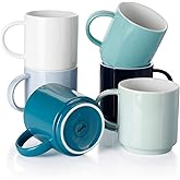 Sweese Stackable Coffee Mugs - 10 Oz Porcelain Cups for Specialty Coffee Drinks, Cappuccino, Cafe Mocha, Latte and tea, Set of 6, Cool Assorted Colors