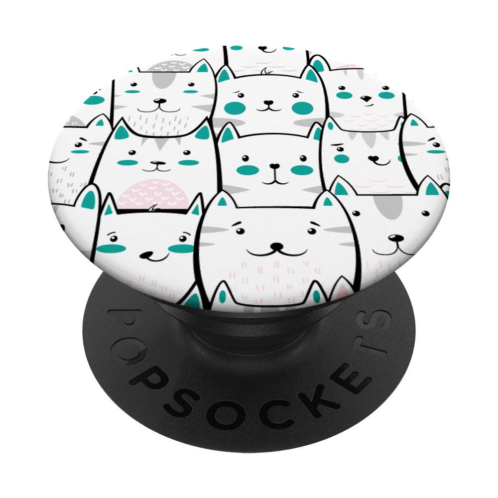 Cat Face Doodle Art Kitty Kitten Cute Animal Lovers Gifts PopSockets Grip and Stand for Phones and Tablets