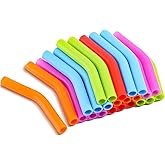 Dingion 24 Pcs 8 mm Silicone Straw Tips Multicolor Rubber Flex Elbows Straw Covers Replacement Reusable Soft Food Grade Tips for Stainless Metal Straws Nozzles Tumbler Mug Glass Drink