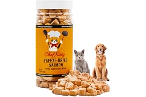 Chef Kitty Freeze-Dried Salmon Treats for Cats & Dogs – 100% Wild Caught, Single Ingredient, High-Protein, Healthy Snack – No Additives or Preservatives – 1.4oz - Inspected & Tested in USA