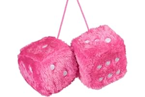 JSCARLIFE Fuzzy Plush Dice 2.95”, Retro Square Plush Hanging Mirror Fuzzy Dices for Car Interior Ornament Decoration (Pink)