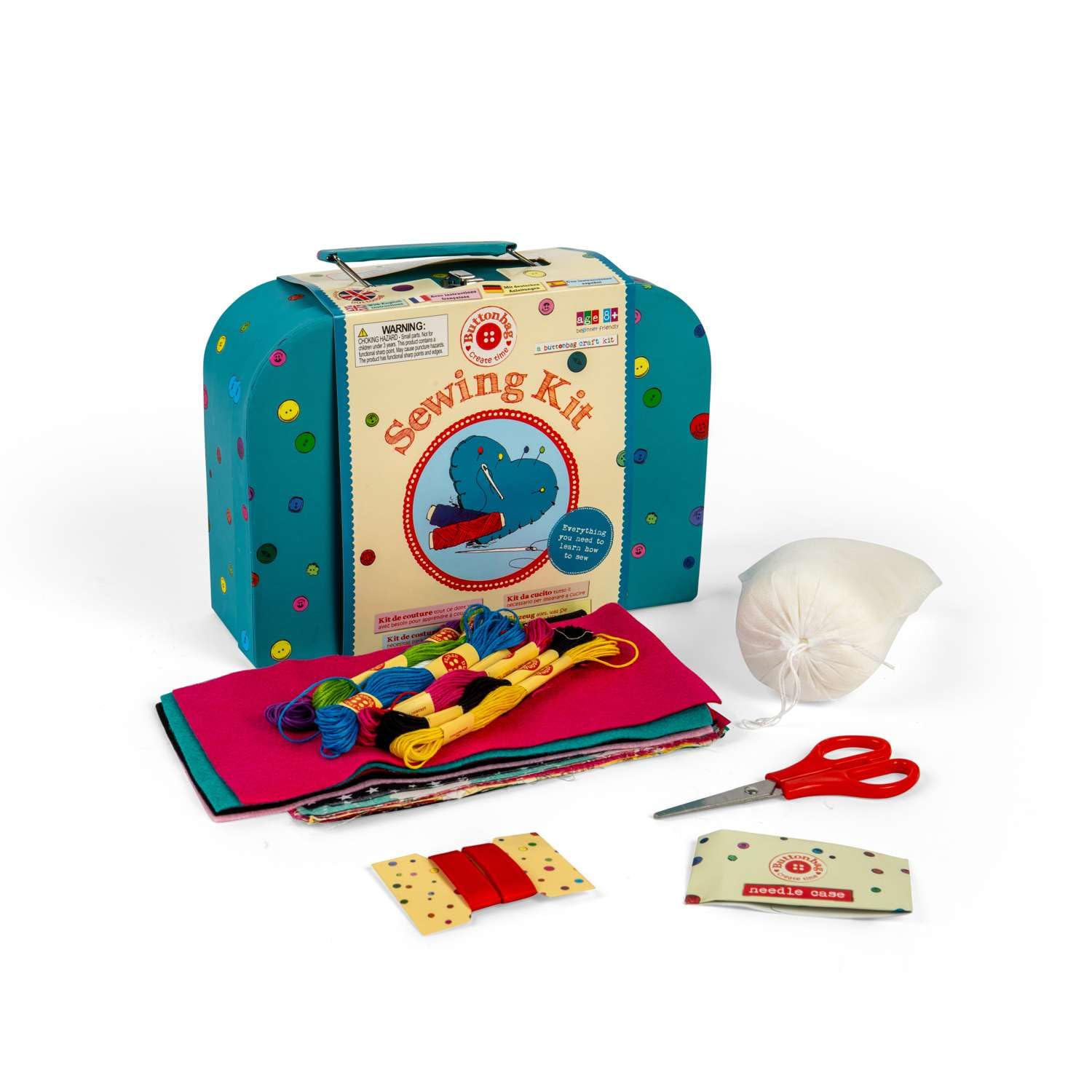 Sewing Craft Kit by Buttonbag - Learn to Sew - Kids Crafts kit - Suitable for All Levels with Simple Patterns and Full Instructions - Childrens Craft Kit with Gift Suitcase