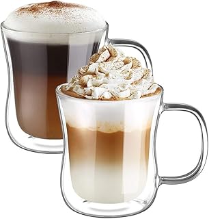 ecooe Doppelwandige Latte Macchiato Glaser Set Trinkgläser Kaffeeglas 2-teiliges 350ml (Volle Kapazität) φ9.3 * 11cm