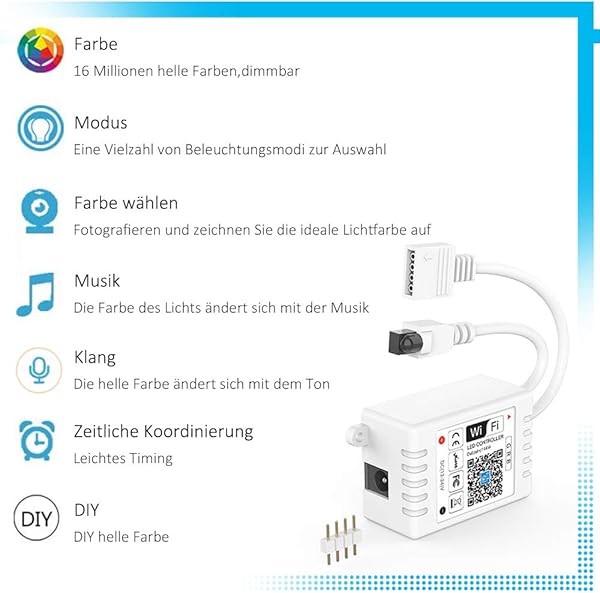 Controlador WiFi RGB LED Smart con mando a distancia de 24 teclas para tiras 5050 3528 con sonido activado 16 millones de colores 20 modos dinmicos temporizador