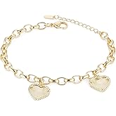 HZMAN Love Heart Tennis Bracelet for Women, Delicate & Lightweight Brass Chain Bangle, 8.1 Inch Romantic Jewelry Gift