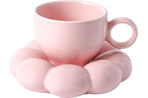 YYBD Ceramic Cloud Mug Cute Cup Sunflower Coaster Flower Coffee Cup with Matching Saucer Set 6.8oz / 200ml for Office Home Co