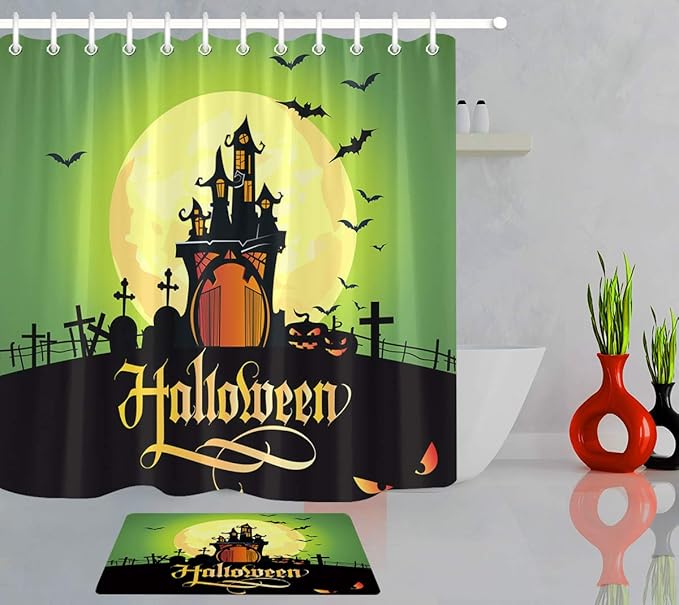 Juego de cortinas de ducha con diseño de castillo embrujado, color