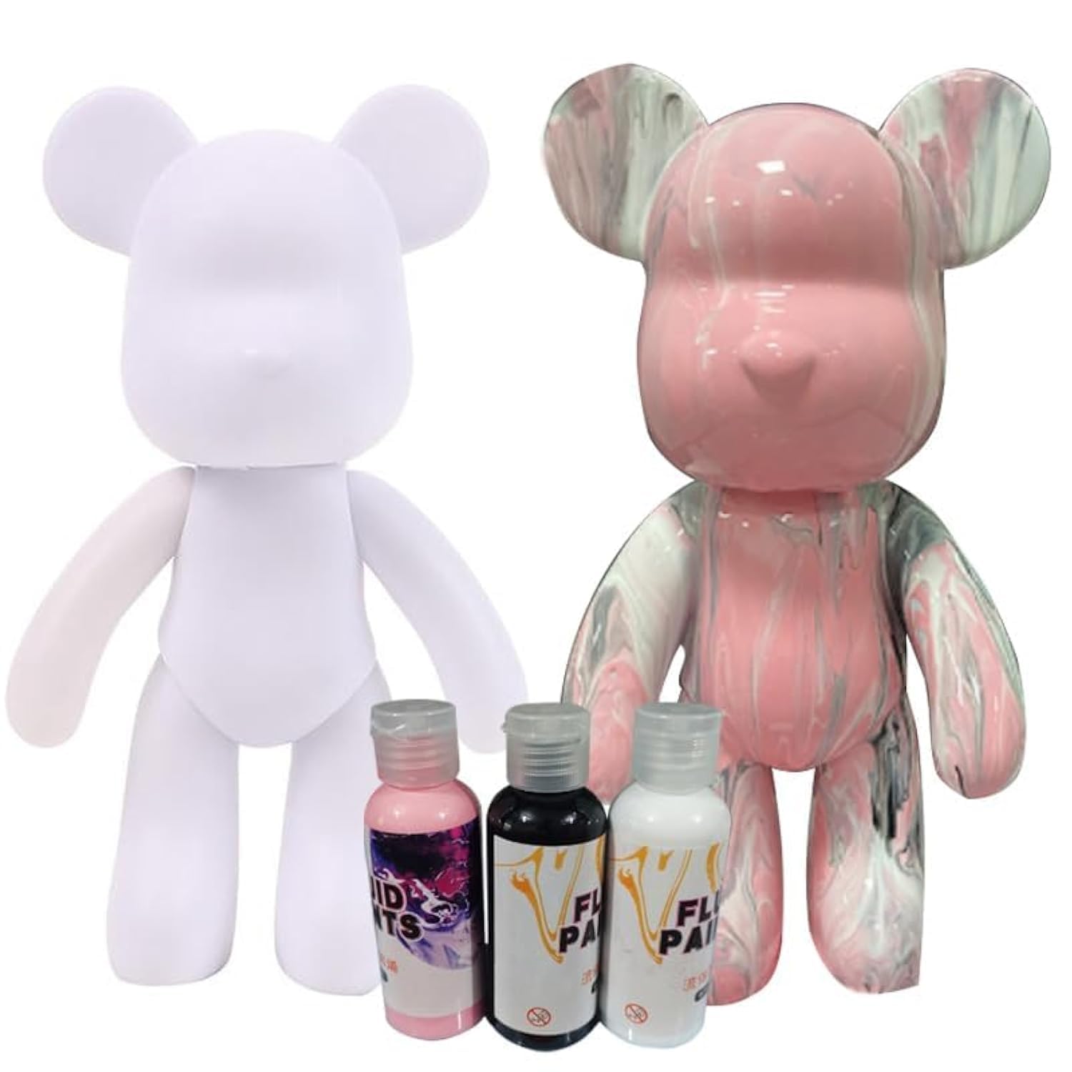 Generisch DIY Painting Kit - Fluid Bear Figure Craft Set, Home Decoration, Creative Blank Painting, Includes 3 Colours, Brush, Tablecloth, Apron