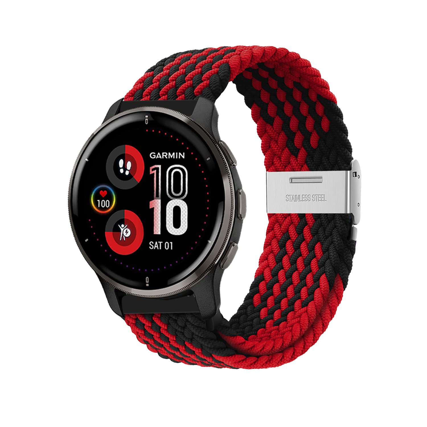 Niboow 20mm Strap for Garmin Venu Sq 2/Venu Sq 2 Music/Venu Sq/Venu Sq Music/Venu 2 Plus, Woven Breathable Strap for Garmin Vivoactive 3 Music/Forerunner 245/Amazfit GTS 4 Mini - Black/Red