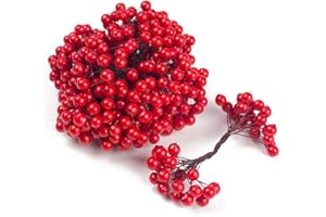 SallyFashion Artificial Red Berries on Wire Stems - 200 Stems with 400 Holly Berries for Christmas Tree, Wreaths, and Crafts