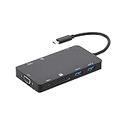 Amazon Basics Aluminum USB 3.1 Type-C Docking with HDMI, VGA, Ethernet, 2 USB-A, SD/TF Card Reader, Type-C data port (5Gbps),