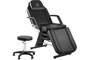 LUXMARS Tattoo Chair Facial Bed Chair, Adjustable Folding Salon Bed with Hydraulic Stool Massage Bed for Professional Massage Facial Lash Beauty Treatment Spa, Black