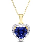 Heart Simulated Blue Sapphire & White Topaz CZ Pendant Necklace 14K Gold Over Sterling Silver