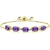 Gem Stone King 6.01 Ct Purple Amethyst White Diamond 18K Yellow Gold Plated Silver Bracelet For Women