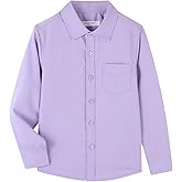 DILBYKE Boys’ Long Sleeve Dress Shirt Solid Button Down Uniform Uniform Woven Shirts with Tie