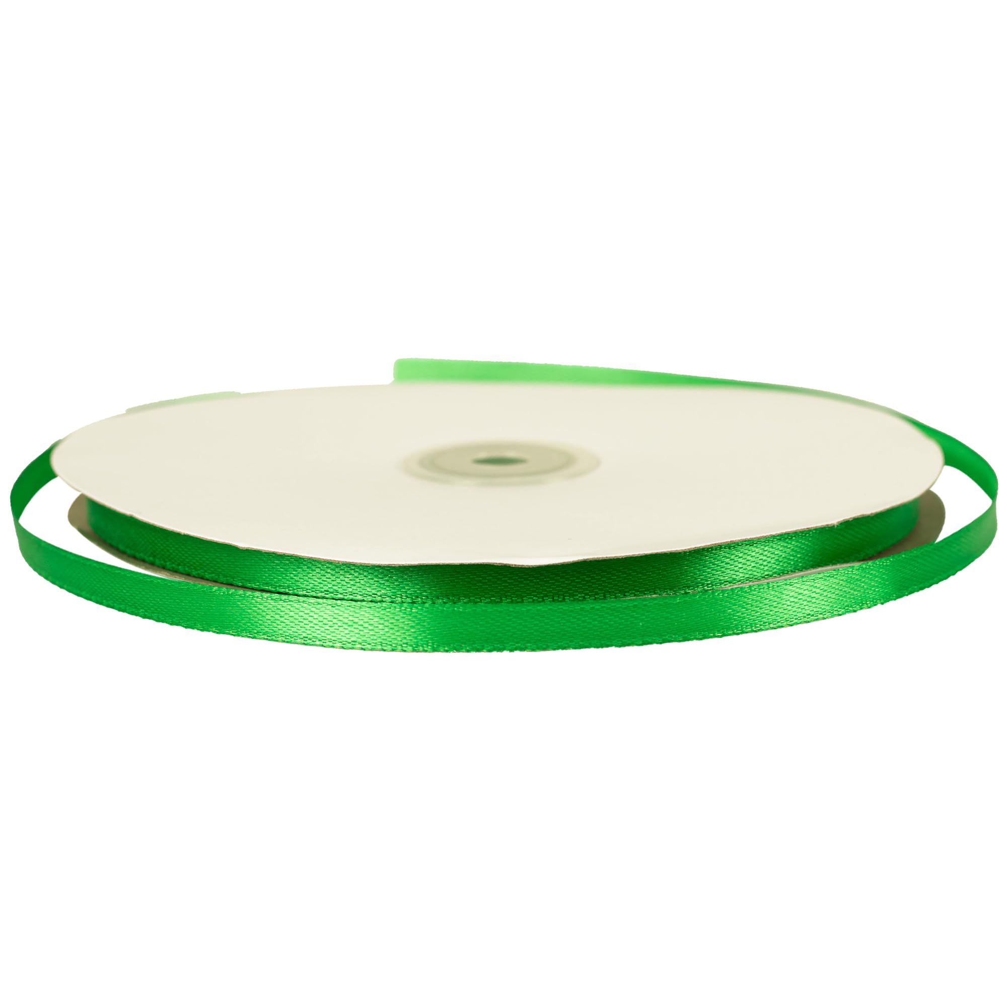 Green Satin Ribbon 6mm Thin x 91m - Green Gift Wrapping Ribbon for Wedding, Christmas & Crafts | Slim Decorative Ribbons for Present Wrapping, Cake, Hair Bows & Florist Decorations