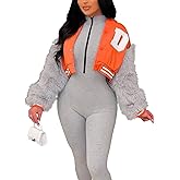 KANSOON Varsity Jacket Women Faux Fur Sleeve Cropped Baseball Jacket Button Up Casual Patchwork Letterman Coat