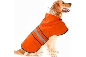 DADANFLY Dog Raincoat Waterproof Reflective Slicker - Lightweight Breathable Hooded Poncho Rain Coat Jacket with Adjustable Belly Strap and Leash Hole for Small Medium Large Dogs (X-Large, Orange)