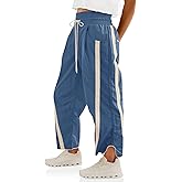 Fisoew Women's Baggy Wide Leg Pants Casual Drawstring Elastic Waisted Contrast Color Workout Y2K Track Pants