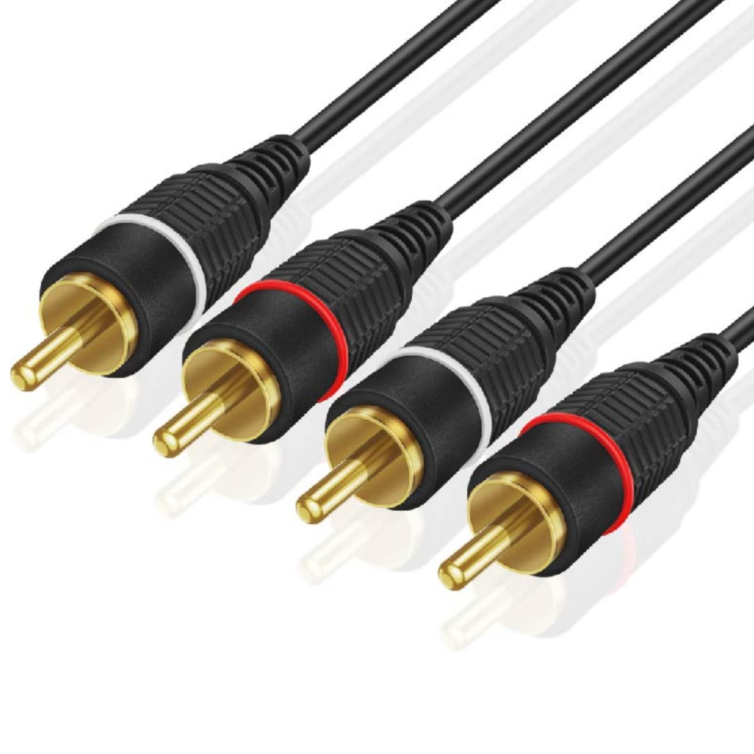 TNP RCA Cable 12ft - Gold Plated 2 RCA Male to Male HiFi Stereo Cable - Red White Audio Cord Dual Shielded for Amplifier, Car Audio, Home Theater, Speaker, Subwoofer System, Black