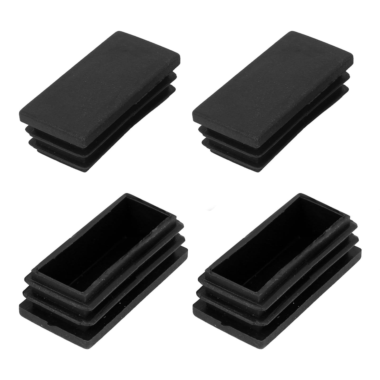 METALLIXITY Rectangle End Caps (50 x 25mm) 4Pcs, Plastic Rectangle Tube Inserts Threaded End Blanking Caps Protector - for Furniture Table Chair Legs, Black