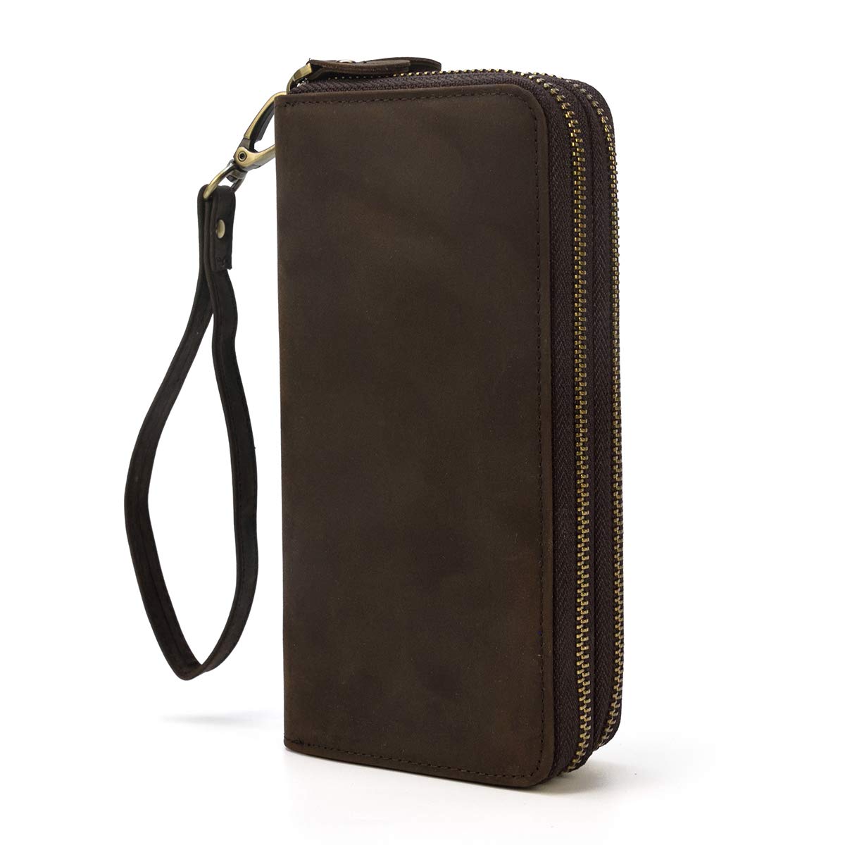 LUUFAN Men's Genuine Leather Clutch Bag Double Zipper Purse 4 Interlayer Zip-Around Wallet (Brown 3)