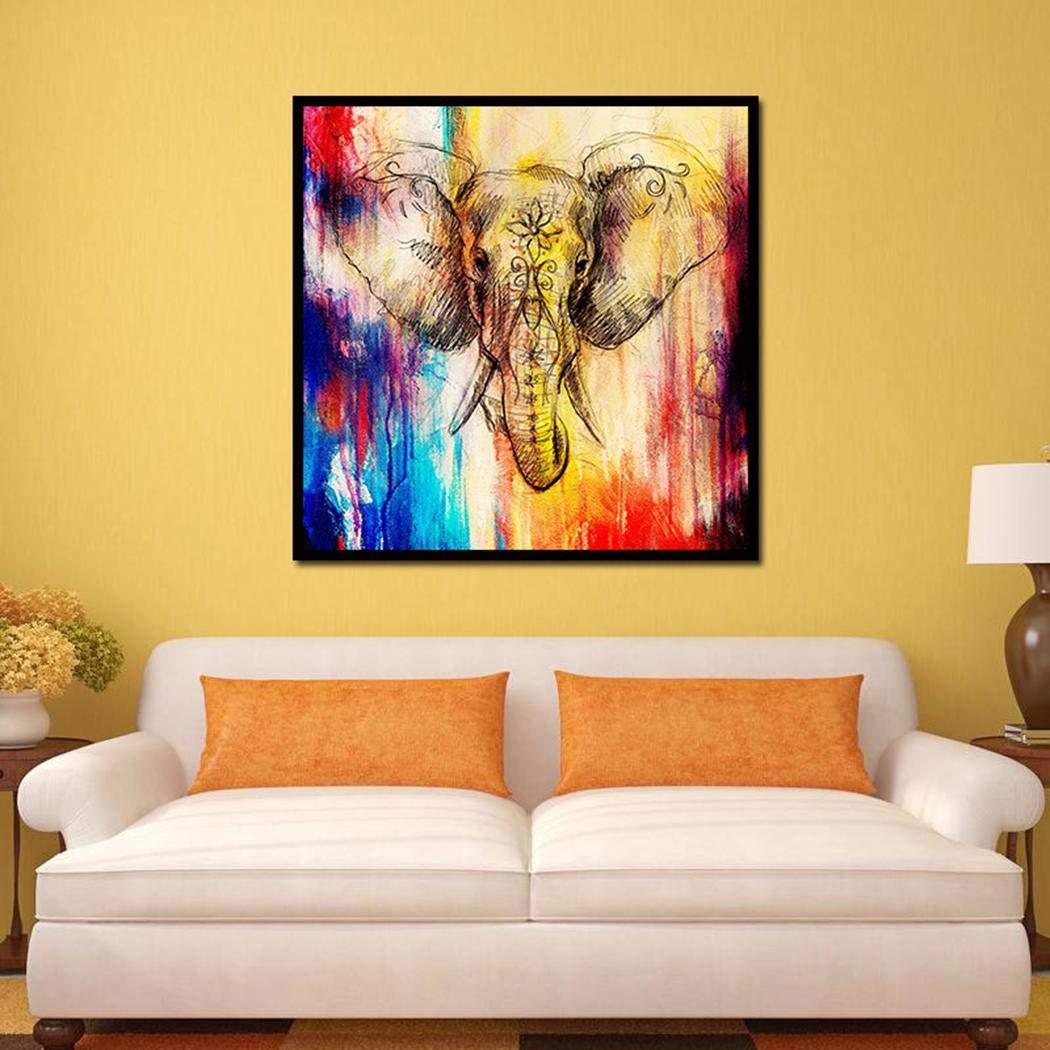 Oguine Art Abstract Elephant Flower Large Canvas Frameless Wall Art Animal Oil Painting on Canvas Print Wall Art Picture Home Wall Decor for Livingroom Bedroom Office