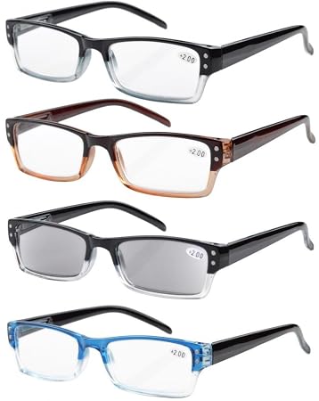 Eyekepper 4-pack Gafas sol de lectura rectangular con bisagras de resorte +2.00